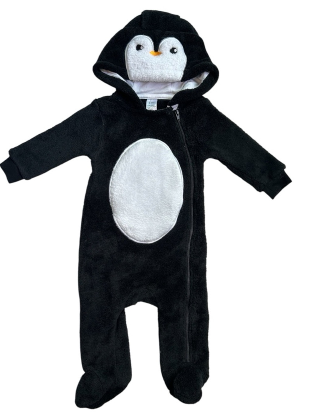 Penguin Hooded Fleece One-Piece Bunting Suit - Black and White